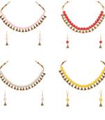 Antique Gold Plated Multicolored Moti Necklace With Earrings Jewellery Combo Sets