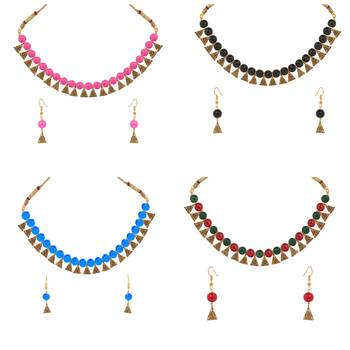 Antique Gold Plated Multicolored Moti Necklace With Earrings Jewellery Combo Sets 1