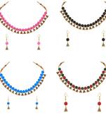 Antique Gold Plated Multicolored Moti Necklace With Earrings Jewellery Combo Sets
