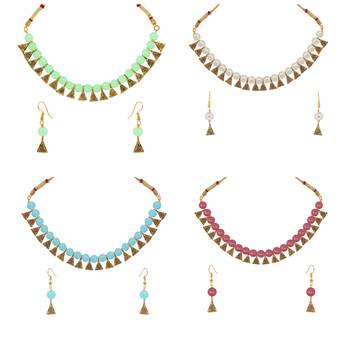 Antique Gold Plated Multicolored Moti Necklace With Earrings Jewellery Combo Sets 1