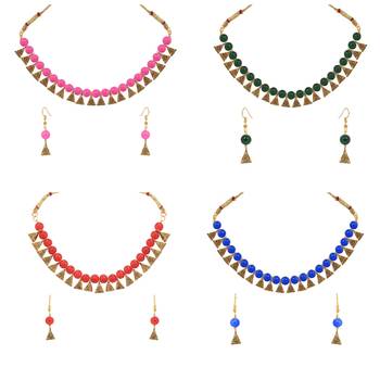 Antique Gold Plated Multicolored Moti Necklace With Earrings Jewellery Combo Sets 1