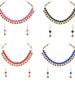 Antique Gold Plated Multicolored Moti Necklace With Earrings Jewellery Combo Sets
