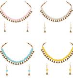 Antique Gold Plated Multicolored Moti Necklace With Earrings Jewellery Combo Sets