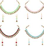 Antique Gold Plated Multicolored Moti Necklace With Earrings Jewellery Combo Sets
