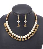 Gold Plated Antique White Moti Necklace With Earrings Jewellery Set