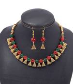 Gold Plated Antique Maroon & Green Moti Necklace With Earrings Jewellery Set