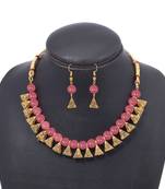 Gold Plated Antique Peach Moti Necklace With Earrings Jewellery Set