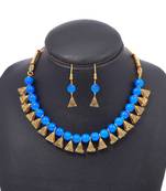 Gold Plated Antique Royal Blue Moti Necklace With Earrings Jewellery Set