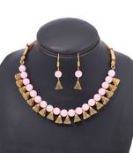 Gold Plated Antique Pink Moti Necklace With Earrings Jewellery Set