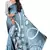 Blue printed satin saree with blouse