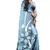 Blue printed satin saree with blouse