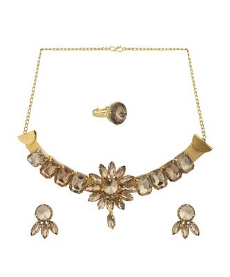 Traditional Kundan Floral Shape Choker With Earring And Ring 2