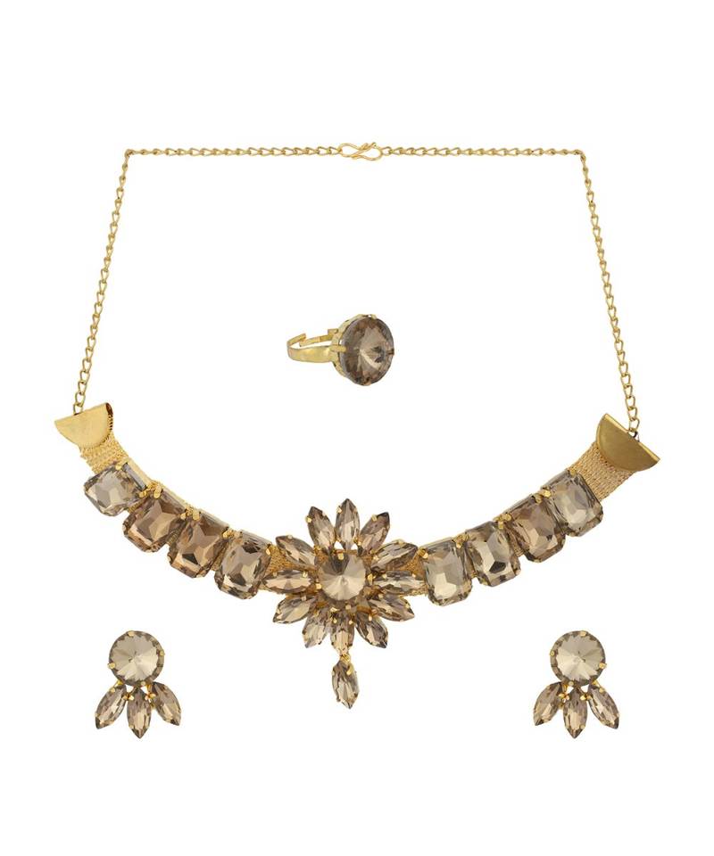 Traditional Kundan Floral Shape Choker With Earring And Ring