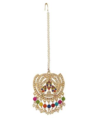 Ethnic Bridal Gold Plated Stone And Pearl Choker With Earring Maangtika 2