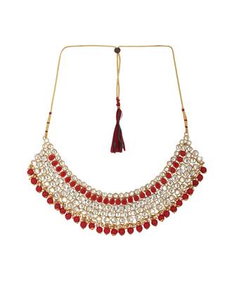 Ethnic Bridal Gold Plated Red Stone And Pearl Choker With Earring Maangtika 2