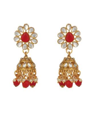 Ethnic Bridal Gold Plated Red Stone And Pearl Choker With Earring Maangtika 4