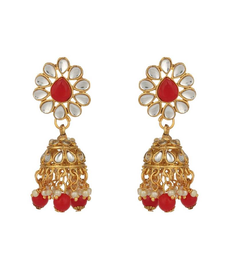 Ethnic Bridal Gold Plated Red Stone And Pearl Choker With Earring Maangtika