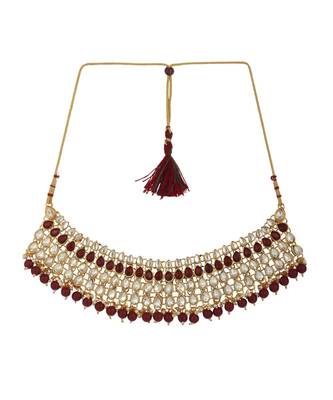 Ethnic Bridal Gold Plated Red Stone And Pearl Choker With Earring Maangtika 2