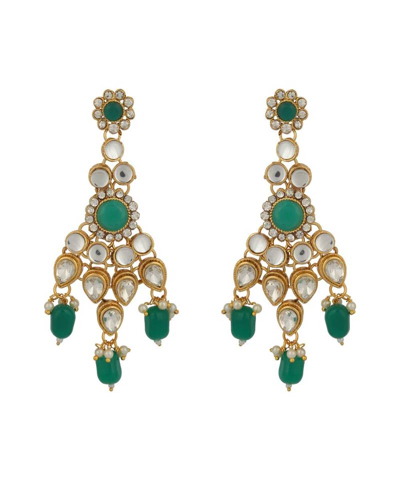 Ethnic Bridal Gold Plated Green Stone And Pearl Choker With Earring Maangtika