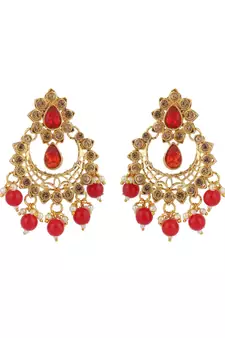 Ethnic Bridal Gold Plated Red Stone And Pearl Choker With Earring Maangtika