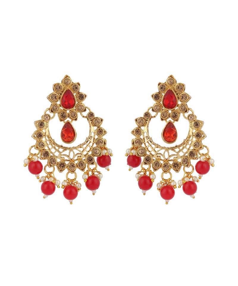 Ethnic Bridal Gold Plated Red Stone And Pearl Choker With Earring Maangtika