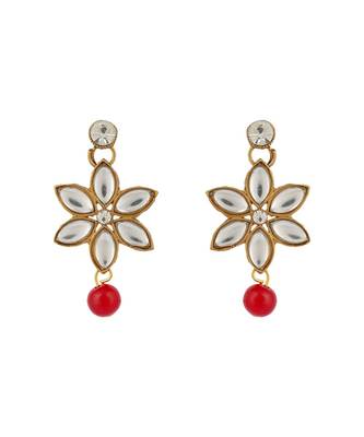 Ethnic Pearl String Red Choker With Designer Earrings 2