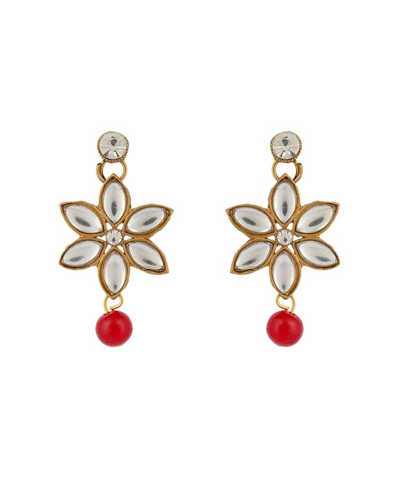 Ethnic Pearl String Red Choker With Designer Earrings