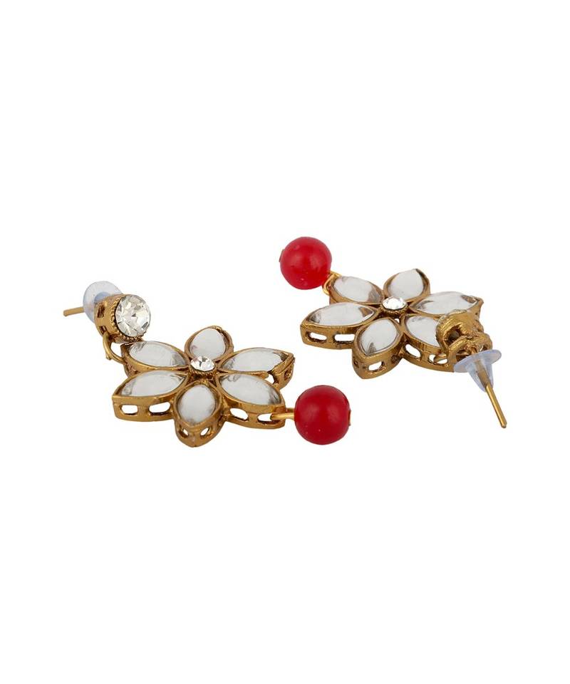 Ethnic Pearl String Red Choker With Designer Earrings