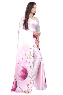 Light pink printed satin saree with blouse 2