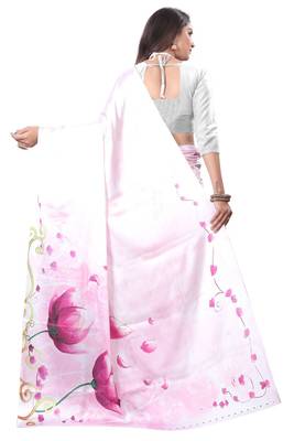 Light pink printed satin saree with blouse 4