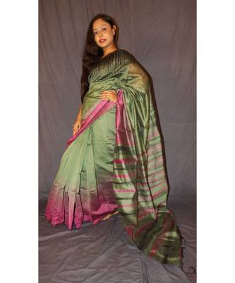Green Bengal Ikkat Cotton Silk Saree 1