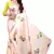 Peach printed satin saree with blouse