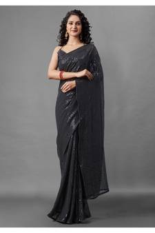 Black embroidered georgette saree with blouse