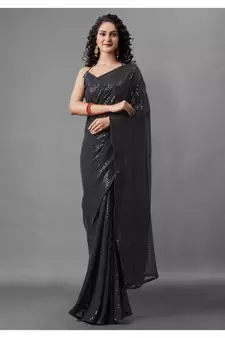 Black embroidered georgette saree with blouse