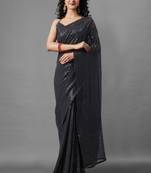 Black embroidered georgette saree with blouse