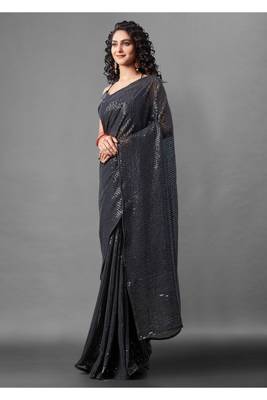 Black embroidered georgette saree with blouse 2