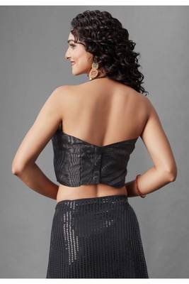 Black embroidered georgette saree with blouse 3
