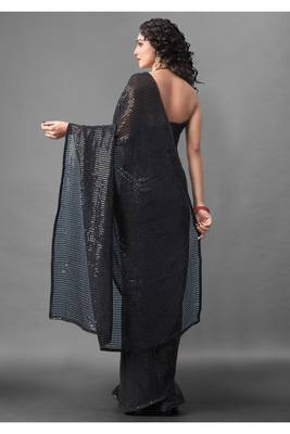 Black embroidered georgette saree with blouse 4