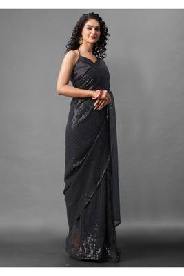 Black embroidered georgette saree with blouse 5
