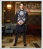 Deep Blue Waistcoat with Drape Kurta set