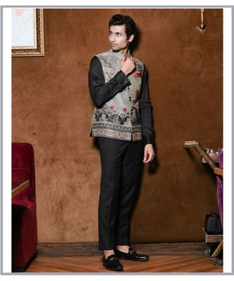 Printed Nehru Waistcoat with quiliting details 1