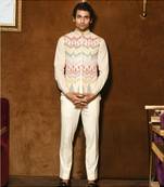 Ivory Multi colored embroidered Nehru Jacket