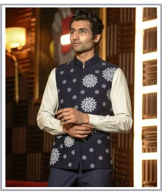 Nehru Jacket with White floral detailing 2