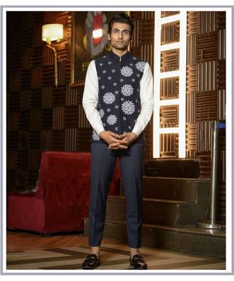 Nehru Jacket with White floral detailing 1