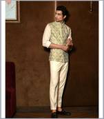 Pastel Green silk Embroidered Nehru Waistcoat