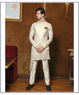 Ivory Bandhgala with Drape Kurta 1