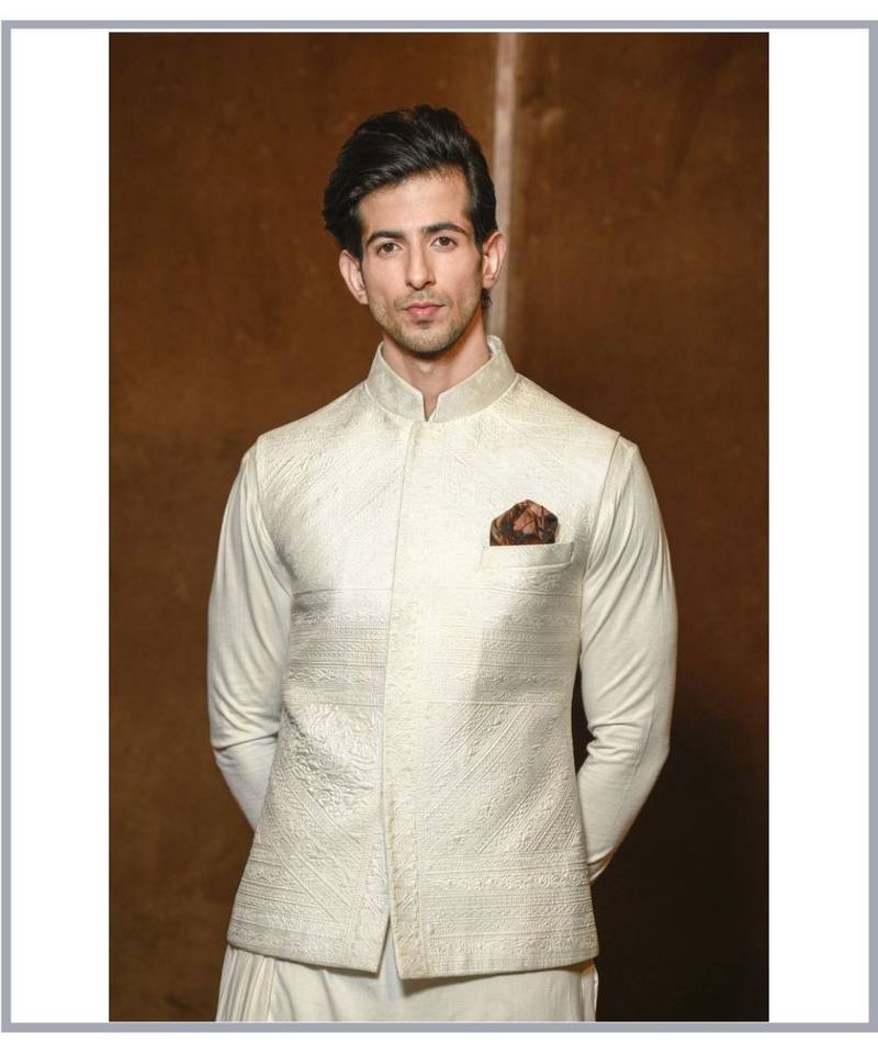 Ivory Bandhgala with Drape Kurta