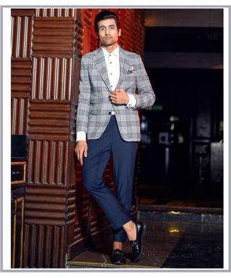 STYLISH BLUE & GRAY linen COAT & trouser 1