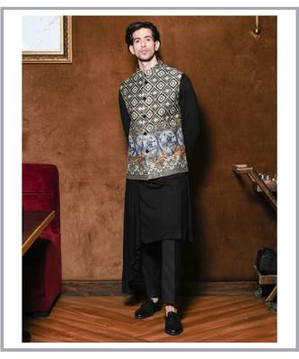 Drape kurta set with Embroidered Waistcoat 1