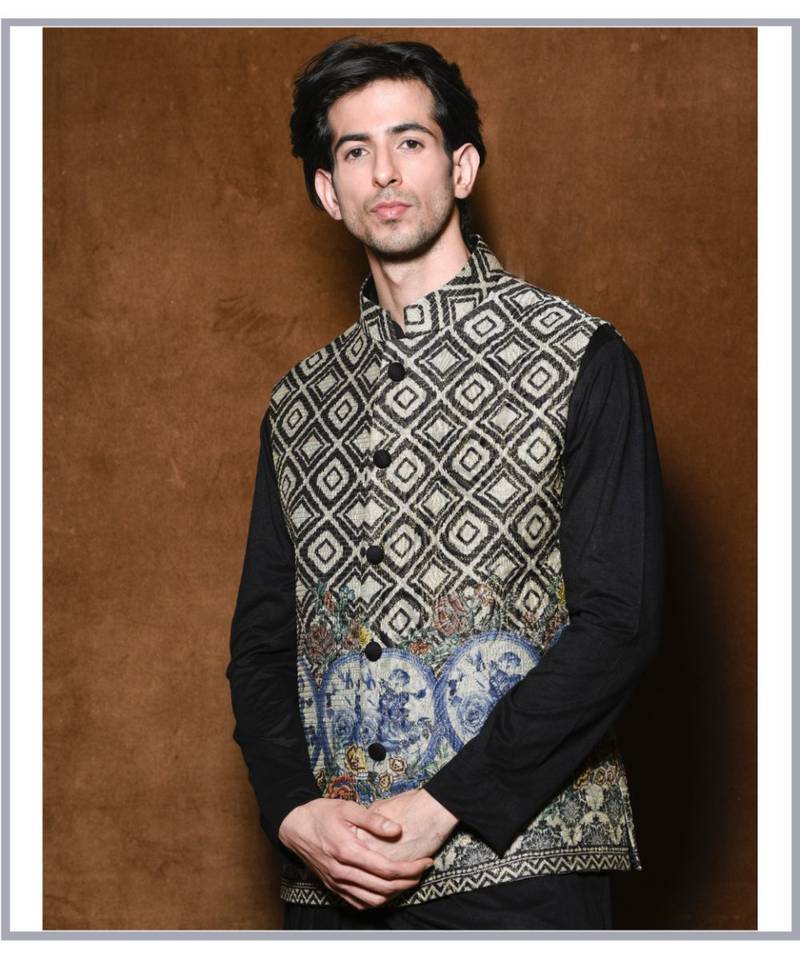 Drape kurta set with Embroidered Waistcoat